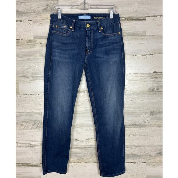 7 For All Mankind Womens 30 Kimmie Crop Blue Denim Jeans Whisker Faded Pant - Picture 2 of 9